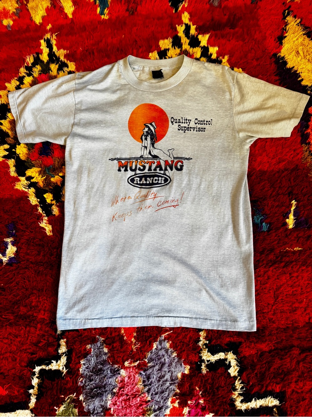 80s Vintage Mustang Ranch Quality Control Inspector Graphic T Size L